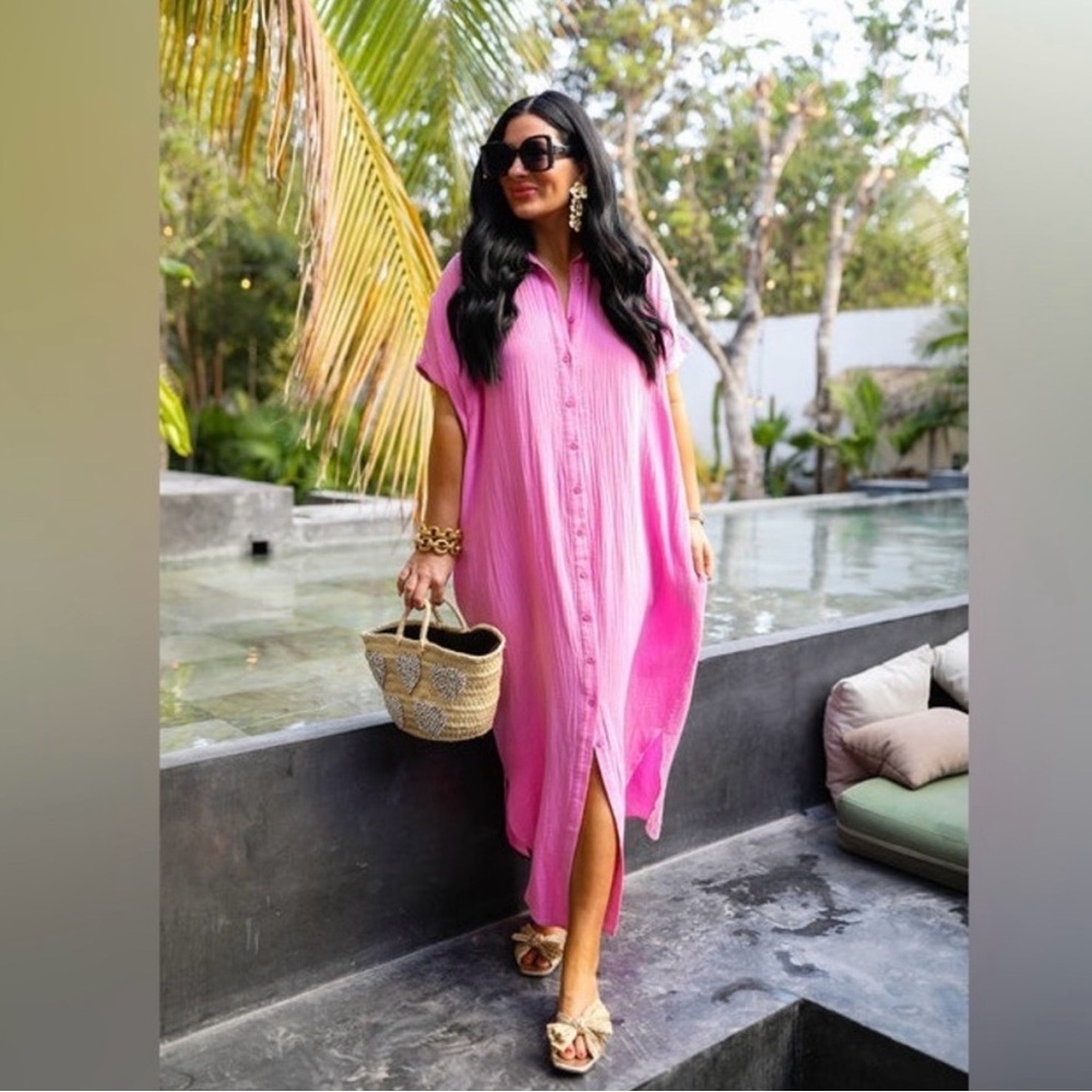 Pink Button-Down Women Swim Coverup